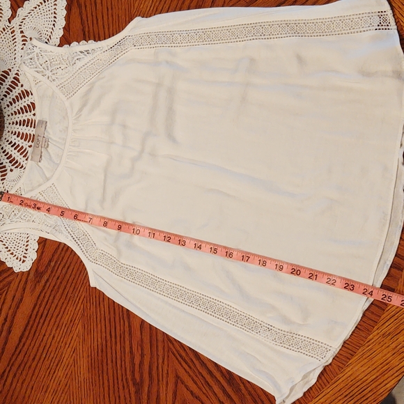 Loft Lace Embellished Flowy Tunic Tank Blouse Cream XSP - Picture 11 of 12